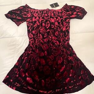 Floral Off-Shoulder Kids Dress - Red and Black